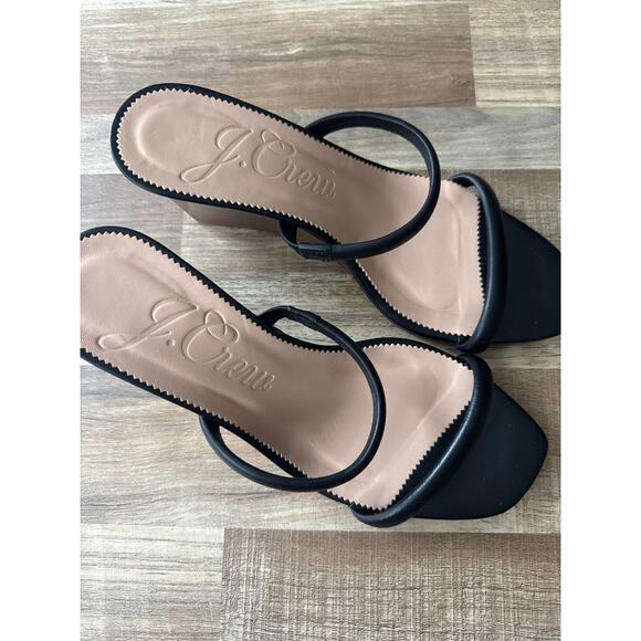 Women's J.Crew Black Double-Strap Stacked Wedges in Leather size 8 - Picture 3 of 6
